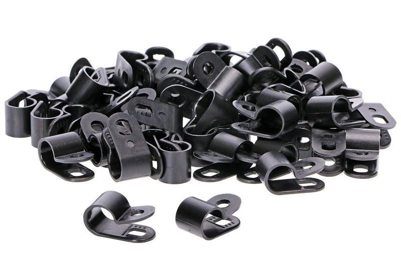Shapenty Black Nylon Screw Mounting R Type Cable Clamp Fastener Plastic Wires Cord Clip Fixer Holder Organizer for 3/8 Inch /9.5mm Diameter Wire Rope Tube Management, 60Pieces/Box